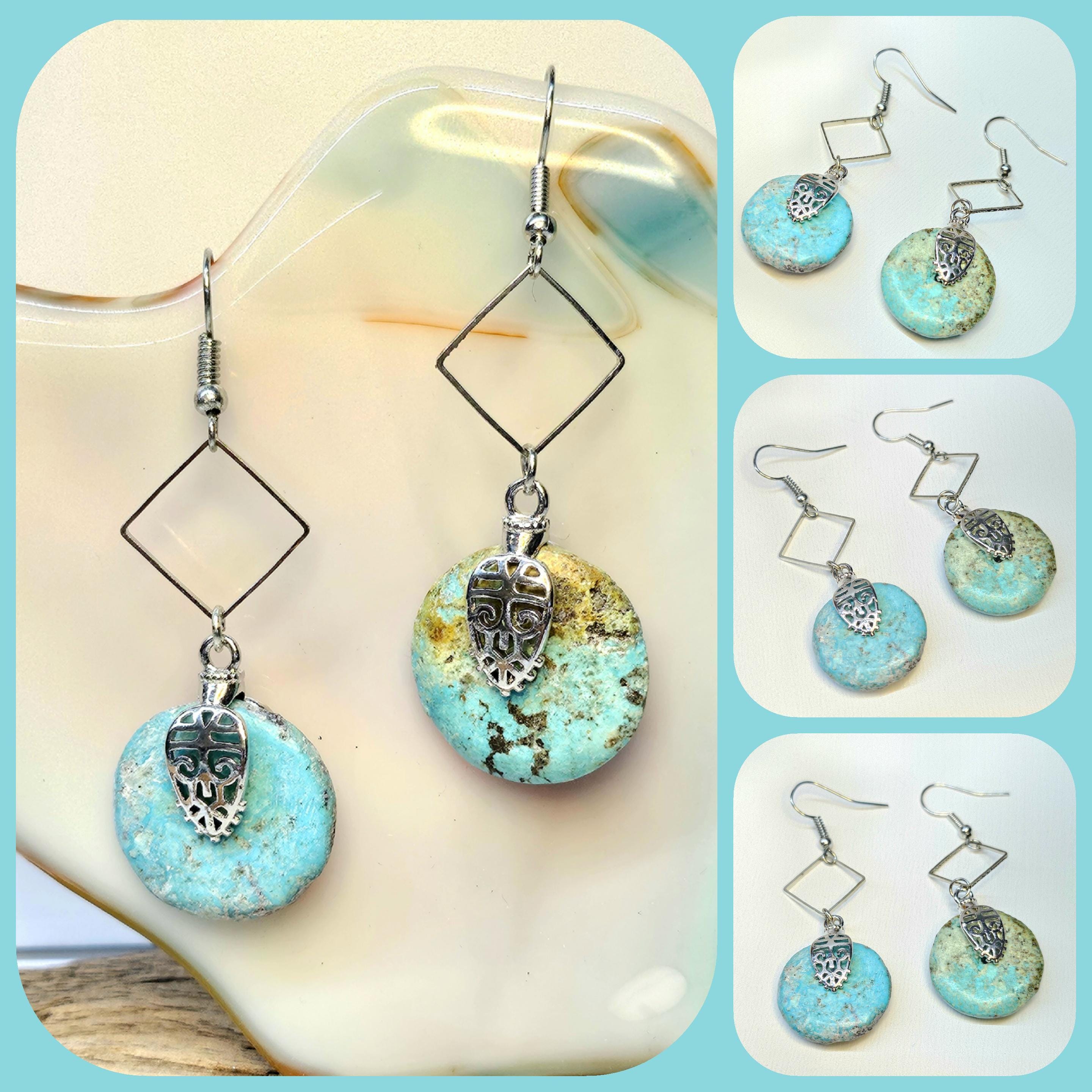 Turquoise Drop Earrings Rustic Boho Handmade Jewelry Gift for Her with FREE SHIPPING  Unique Artisan Earrings for Everyday Style 381
