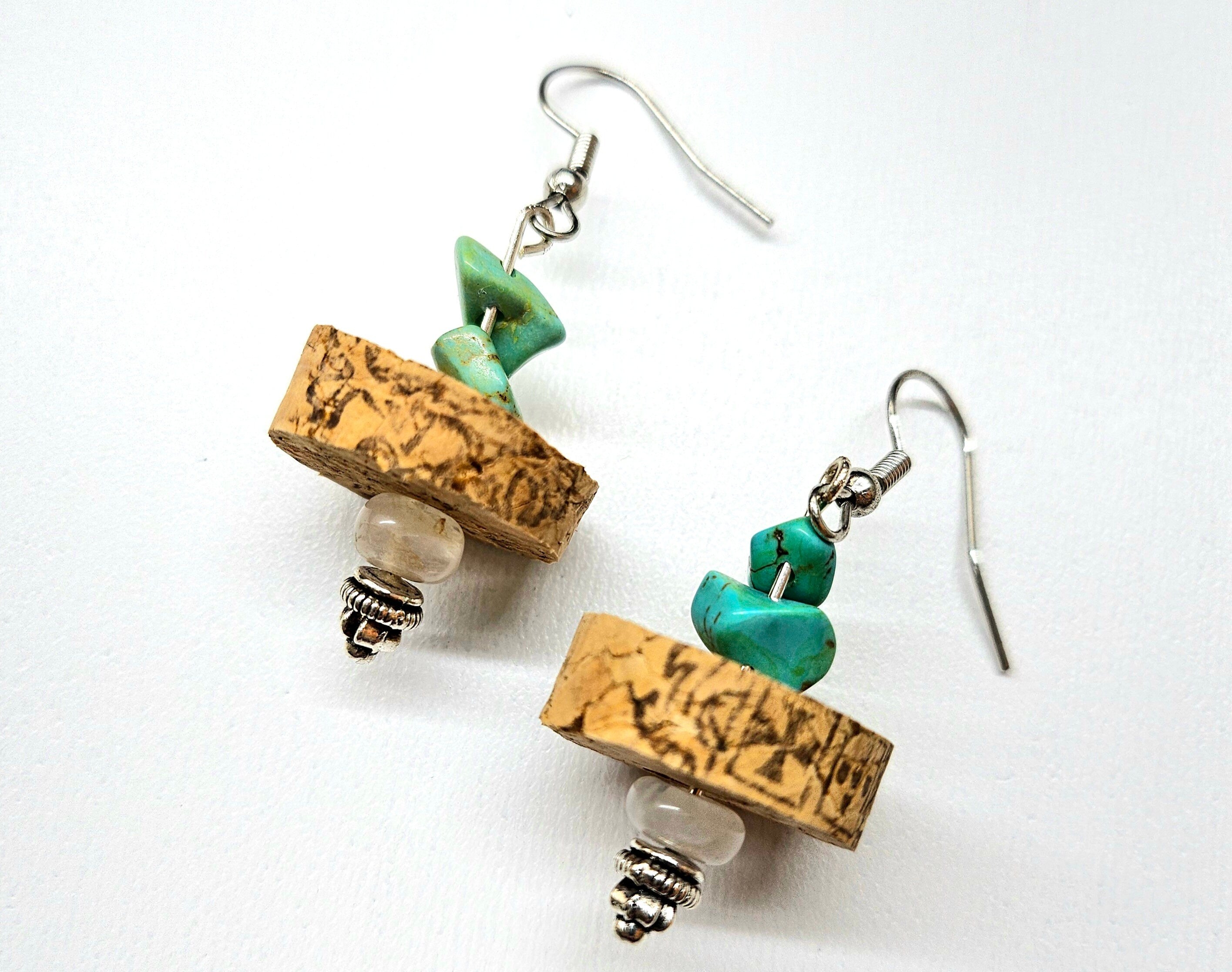 Genuine Turquoise  Wine Cork Earrings for Wine Lovers  Lightweight Stainless Steel Hooks  Stylish Accessories for Fashionable Sips