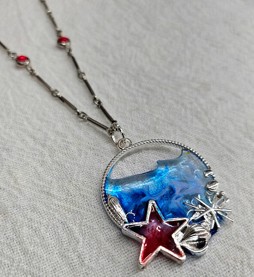Handmade Red White Blue Resin Pendant Rustic Boho Jewelry Gift for Her  Free Shipping Unique Statement Piece Perfect for Any Occasion