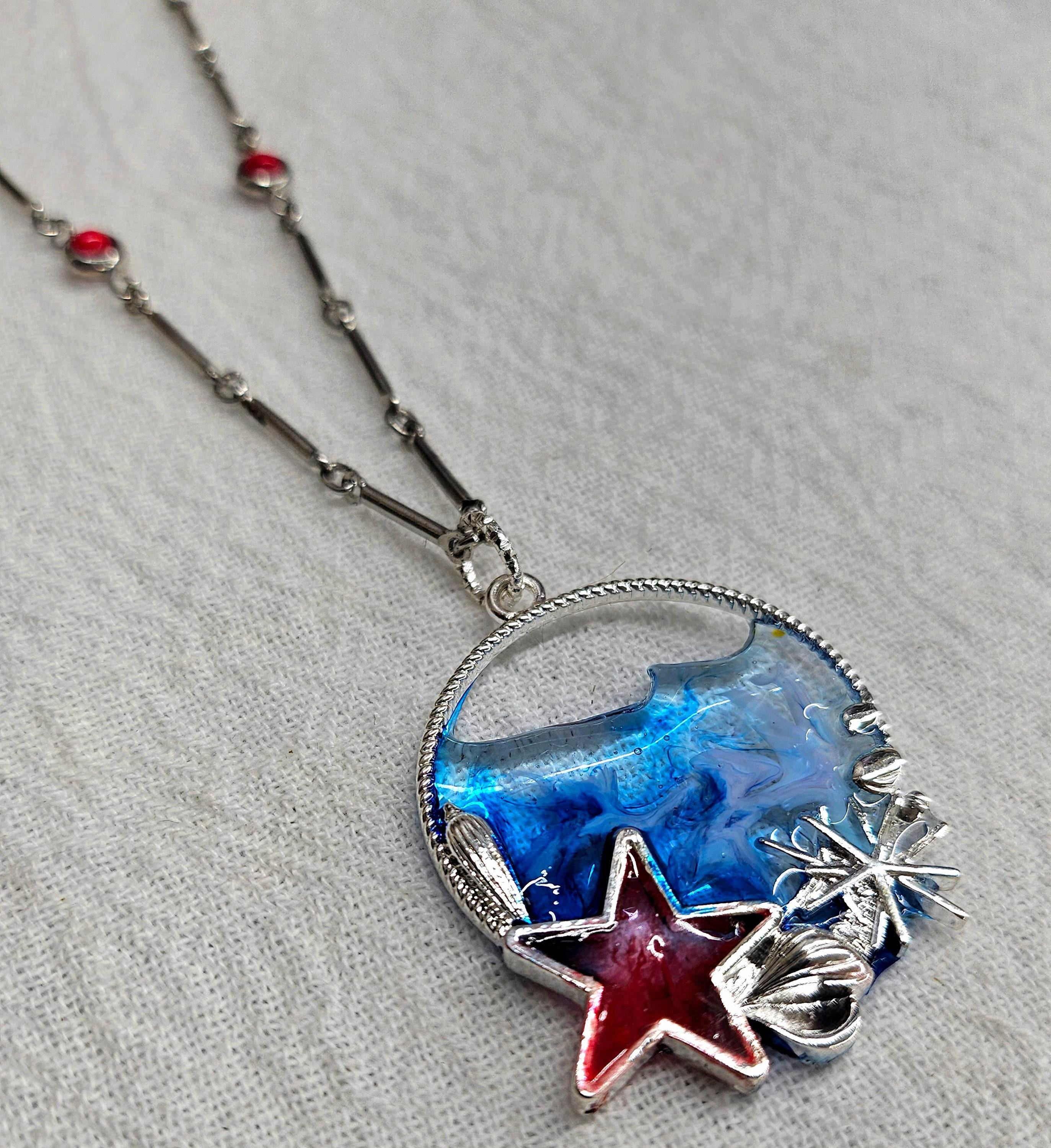 Handmade Red White Blue Resin Pendant Rustic Boho Jewelry Gift for Her  Free Shipping Unique Statement Piece Perfect for Any Occasion