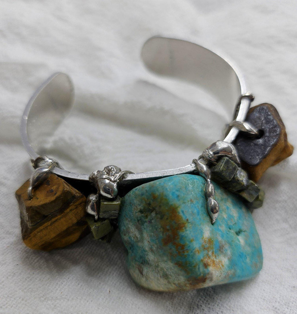 Turquoise  Tiger Eye Cuff Bracelet for Women  Unique Boho Chic Adjustable Design  Comfortable Statement Jewelry  Perfect Gift Idea