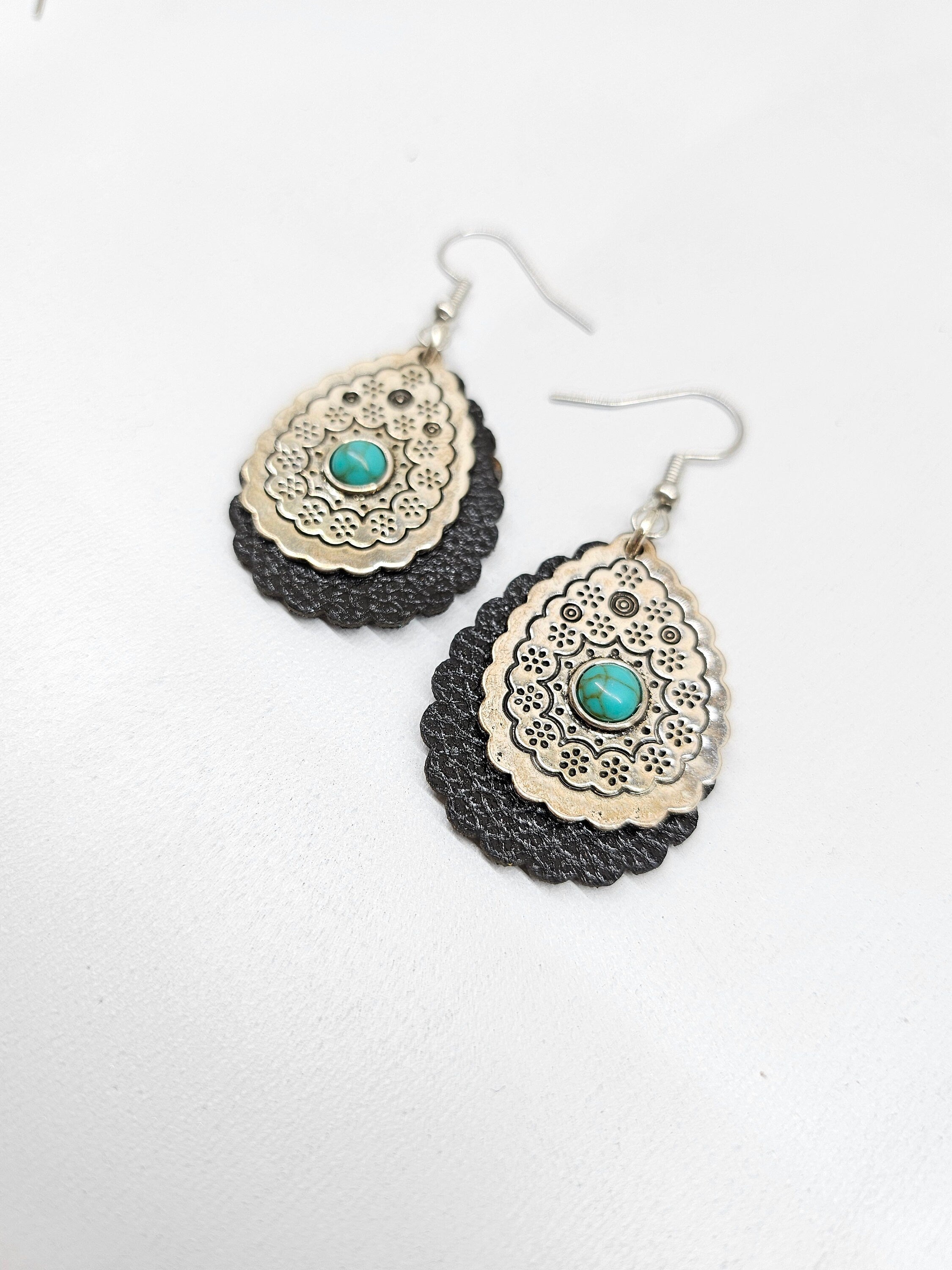 Genuine Turquoise  Leather Earrings with Stainless Steel Hooks for Good Fortune and Everyday Style