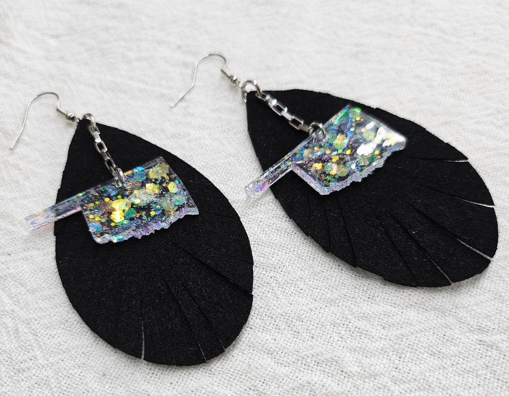 Oklahoma  Fringe Leather Earrings  Handmade Rustic Boho Jewelry Gift for Her  FREE Shipping Unique Statement Accessories