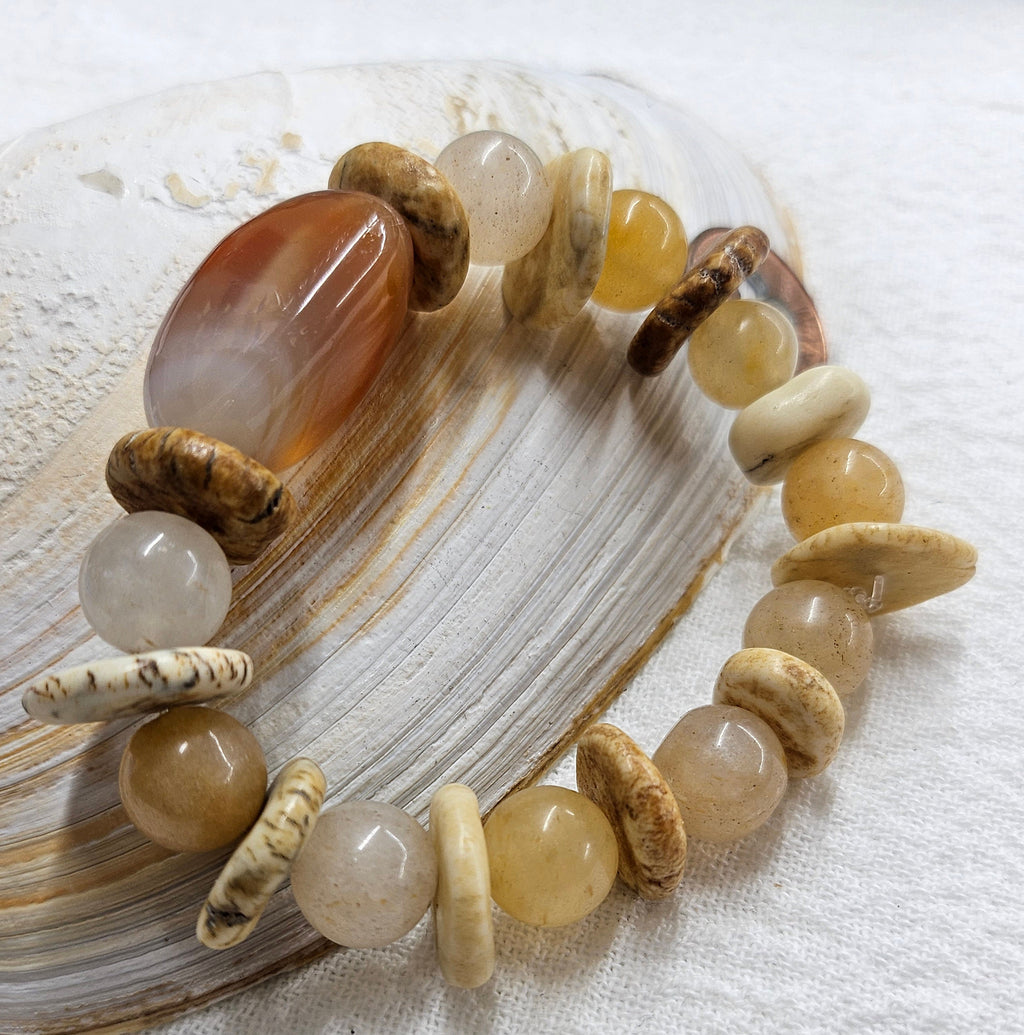 Natural Carnelian  Magnesite Stretch Stone Bracelet for Mood Enhancement and Effortless Chic Style