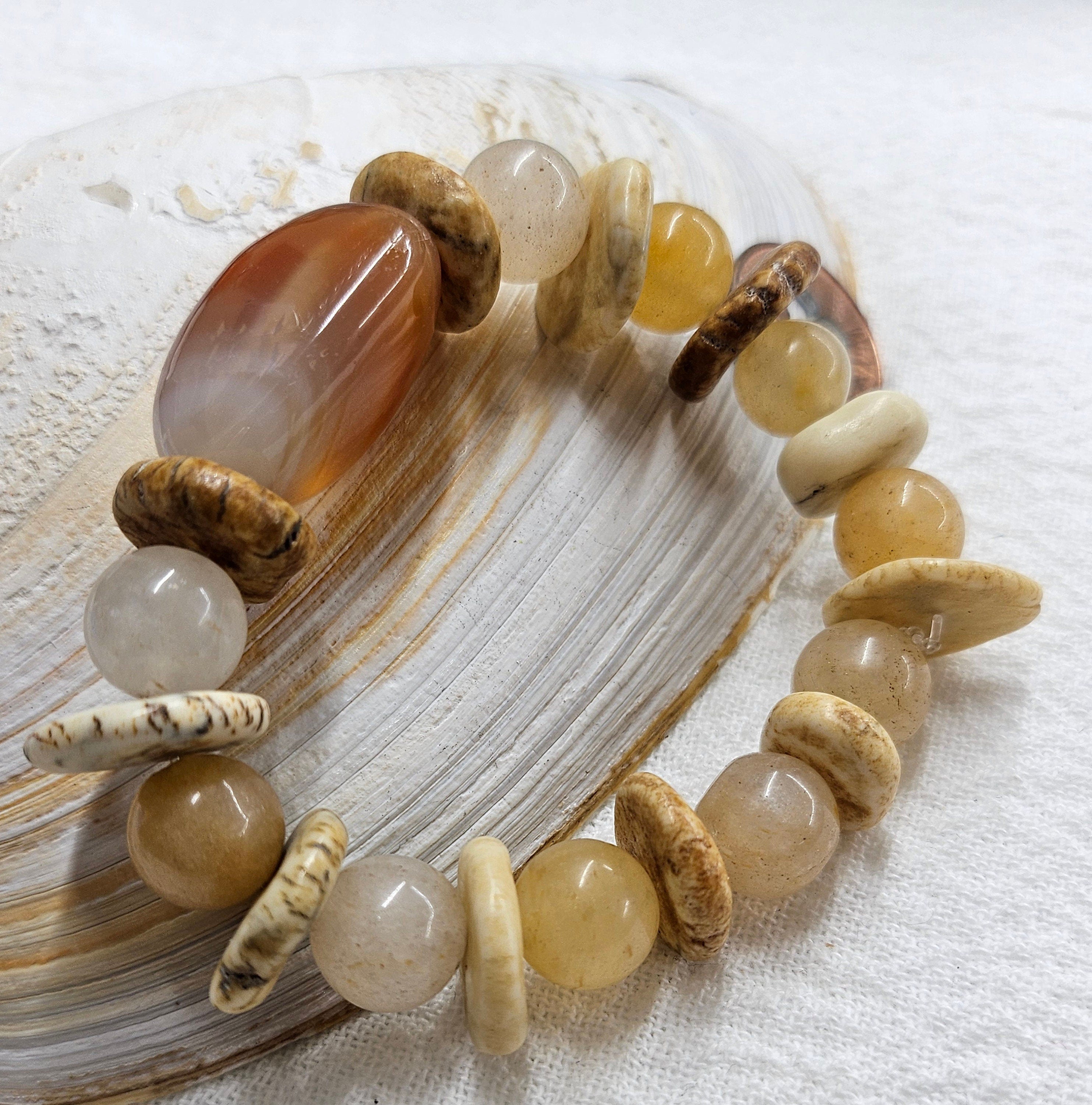 Natural Carnelian  Magnesite Stretch Stone Bracelet for Mood Enhancement and Effortless Chic Style