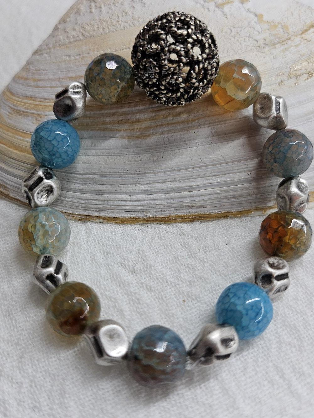 Natural Multi-Stone Filigree Stretch Bracelet for Rustic Boho Style - Unique Handmade Jewelry Gift for Her - Perfect for Weddings Beach