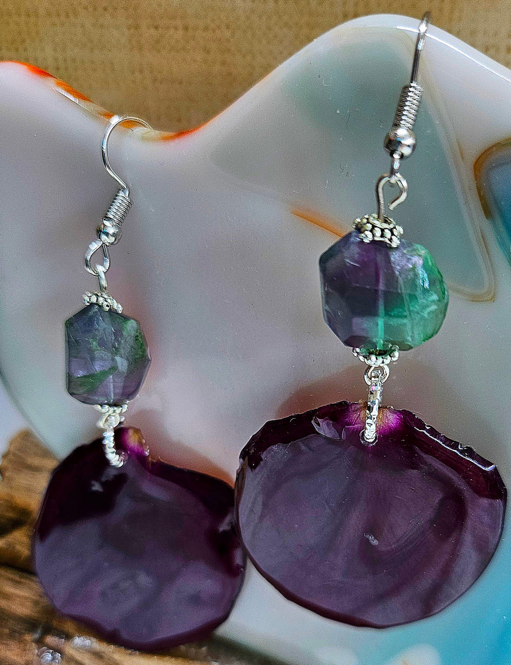 Dried  Pressed Rose Petal Earrings with Flourite Stone - Nature-Inspired Jewelry for Garden Lovers Floral Accessories for Every Occasion
