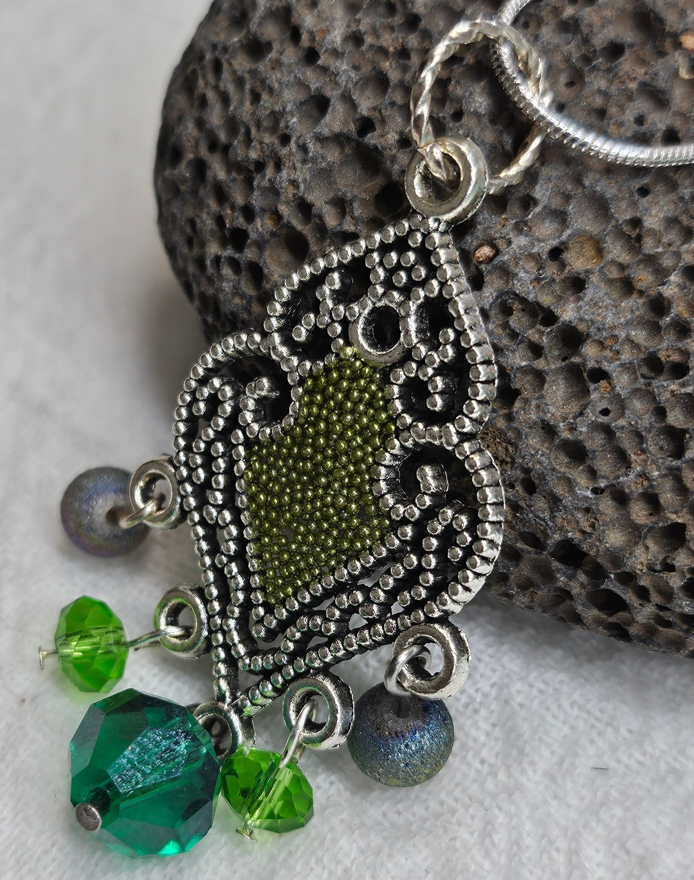 Swarovski Crystal  Micro Bead Pendant Necklace on Stainless Steel Chain - Dazzling Resin Jewelry for Everyday Wear or Night Out SPARKLE