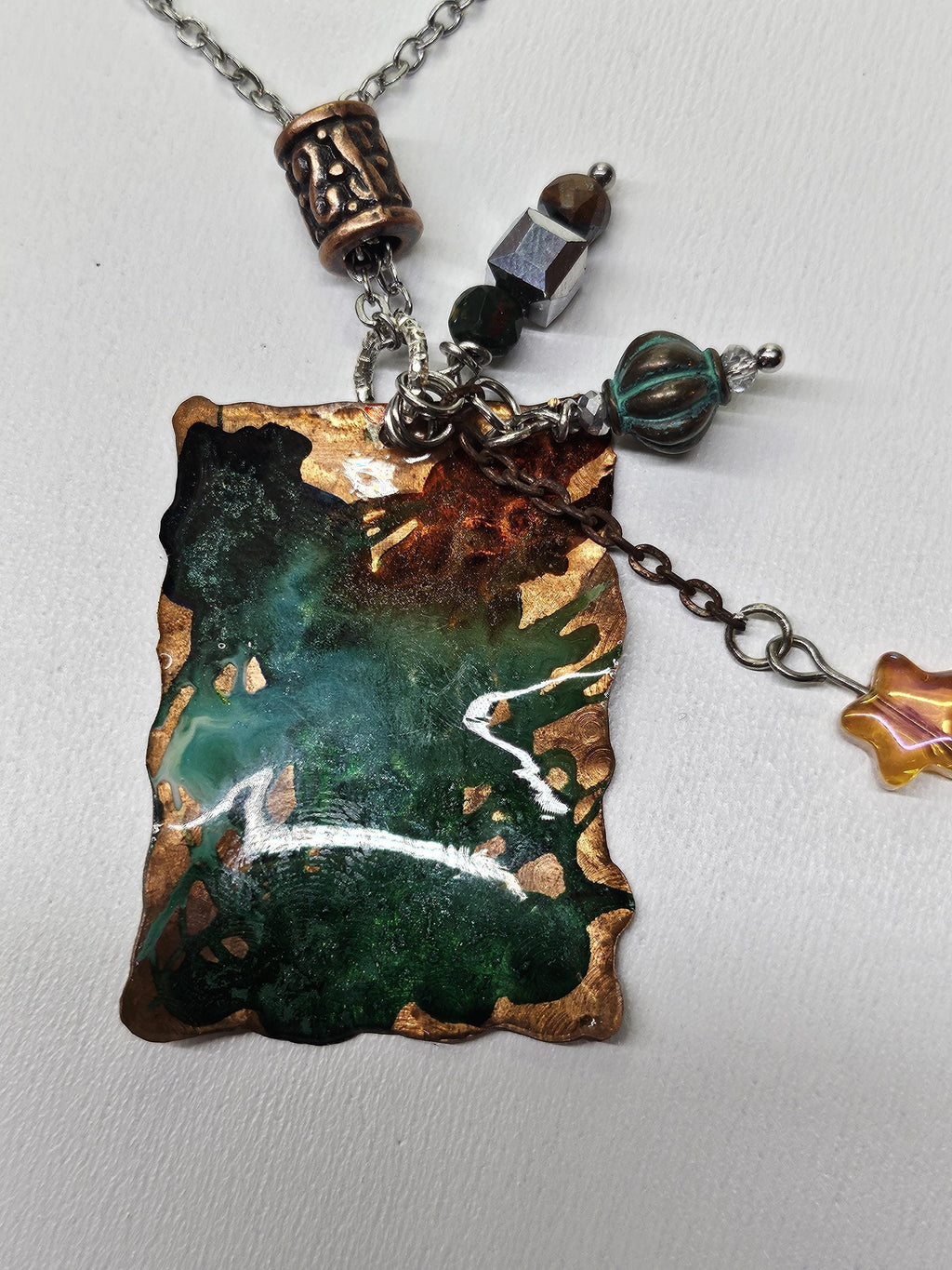 Textured Copper  Ink Stained Pendant Necklace - Rustic Boho Handmade Jewelry Gift for Her - FREE SHIPPING