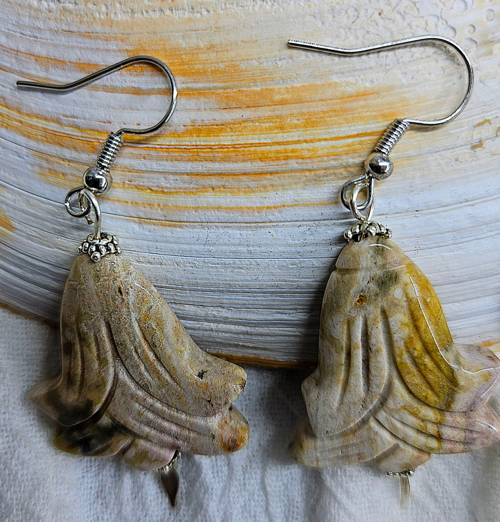 Cream Ocean Jasper Flower Earrings with Unique Natural Dangle Design and Stainless Steel Hooks for Effortless Chic Style
