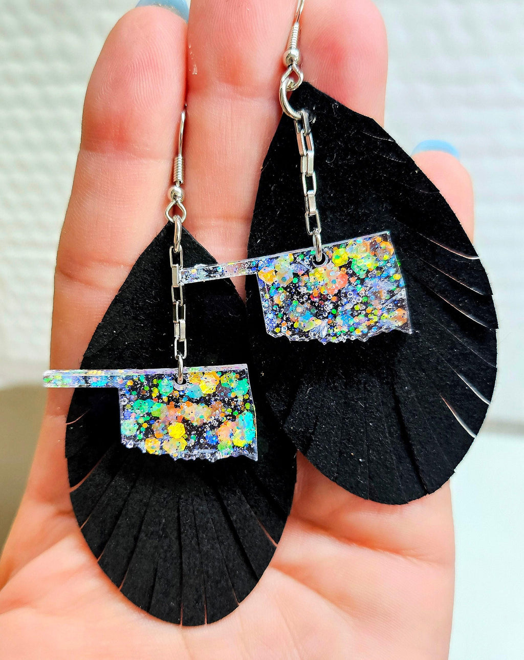 Oklahoma  Fringe Leather Earrings  Handmade Rustic Boho Jewelry Gift for Her  FREE Shipping Unique Statement Accessories