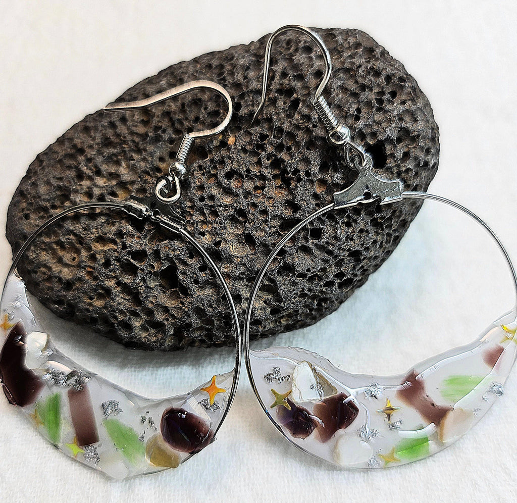 Mixed Stone Drop Earrings - Rustic Boho Handmade Jewelry Gift for Her - FREE Shipping Unique Artisan Design Perfect for Weddings  Beach Days