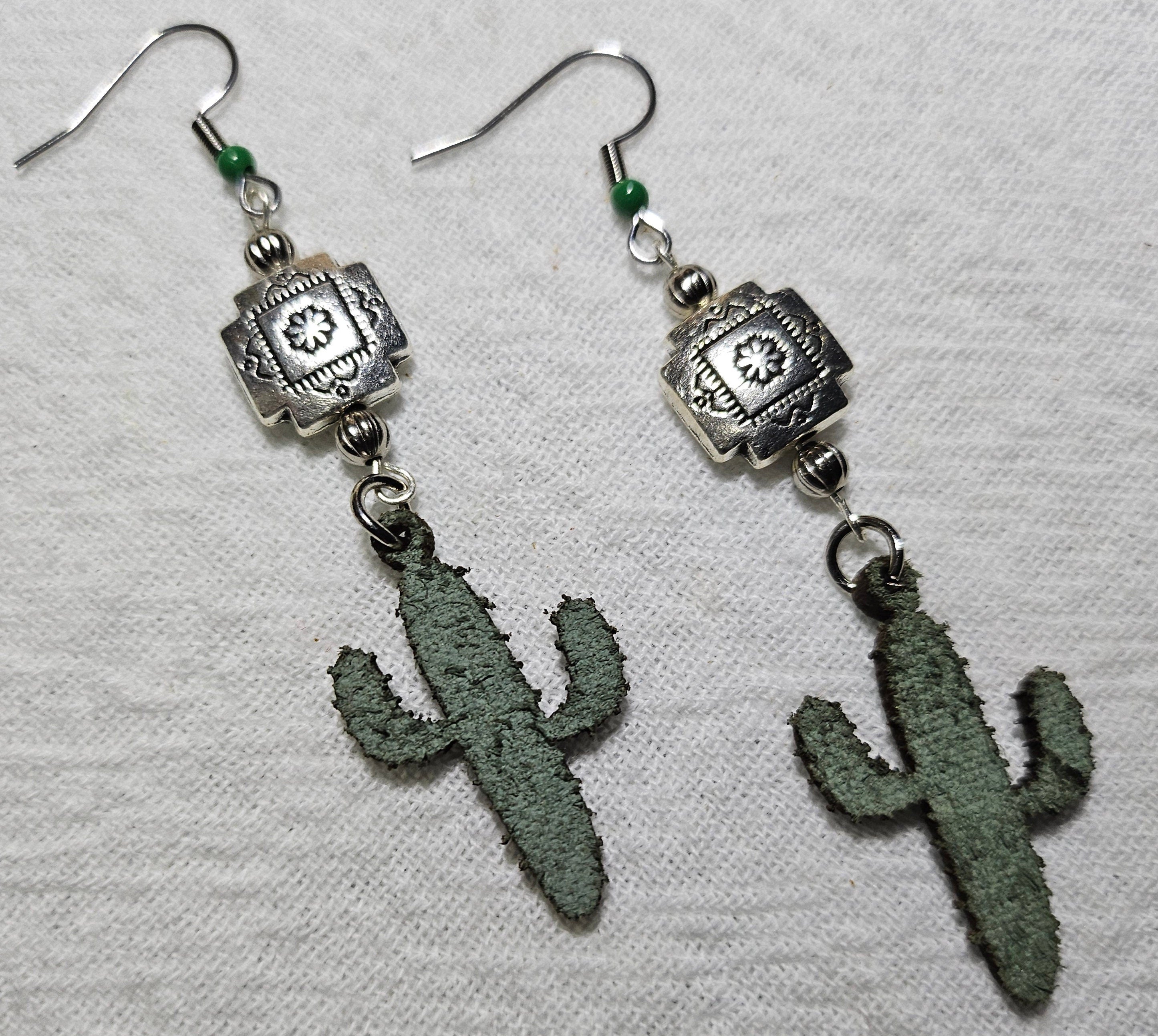 Very Light Southwest Cactus Earrings with Stainless Steel Crosses for Fun Style and Quirky Charm