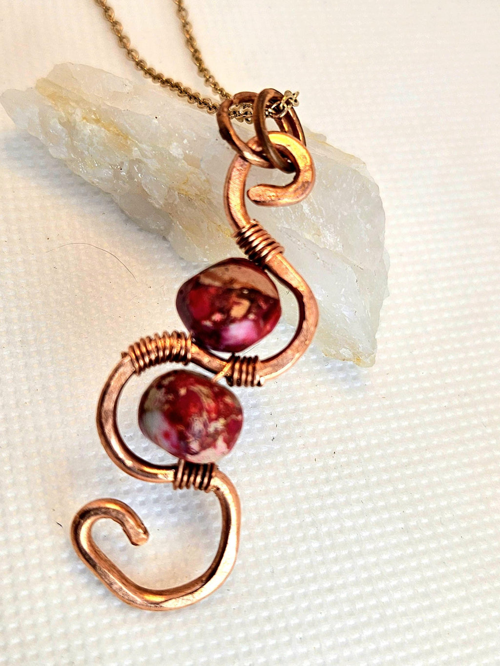 Hand Textured Copper  Stone Pendant - Rustic Boho Handmade Jewelry Gift for Her - Unique Artisan Necklace with FREE SHIPPING