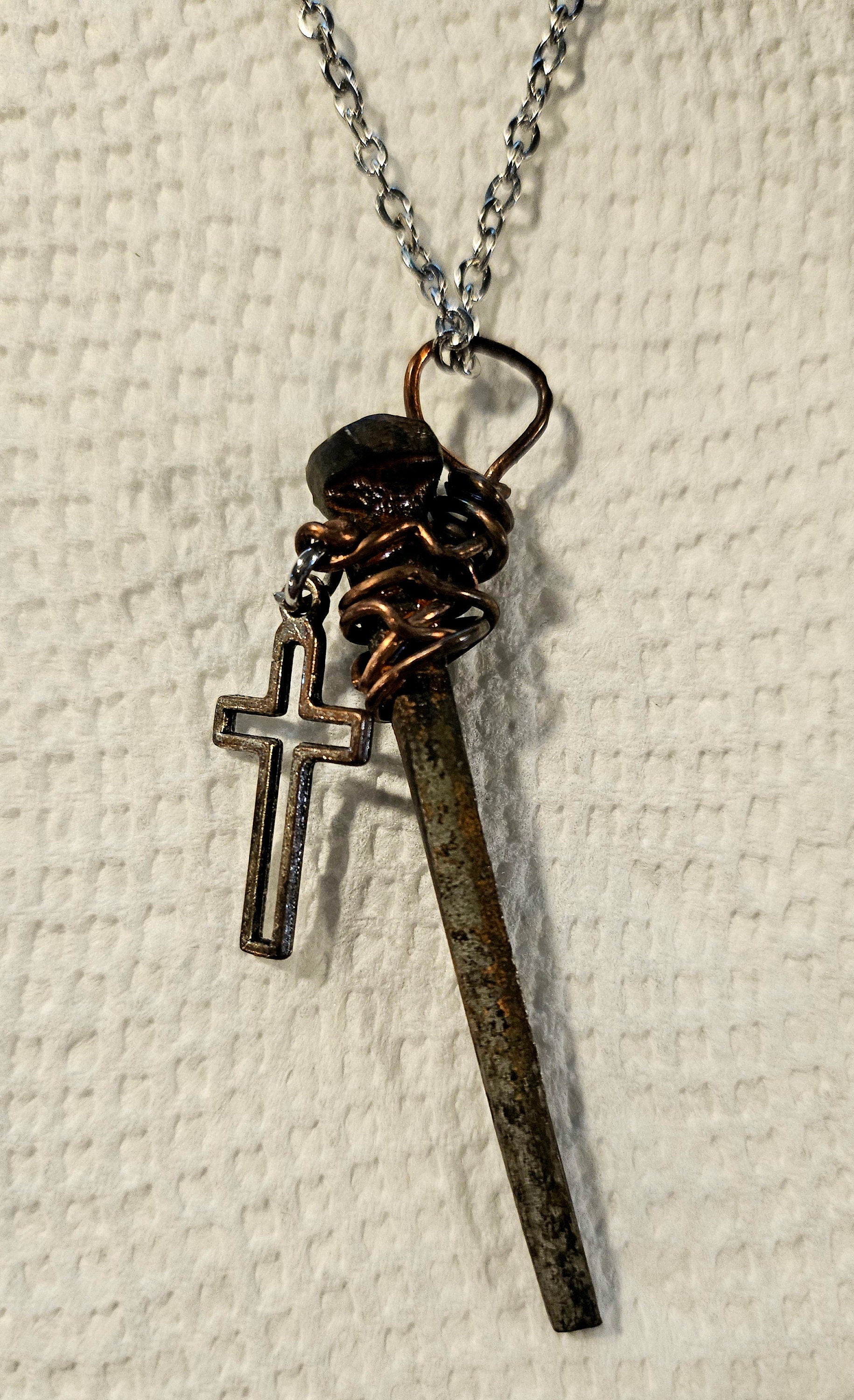Whimsical Horse Shoe Nail  Cross Pendant Necklace in Durable Stainless Steel - Rustic Cowboy Spiritual Jewelry for Unique Style