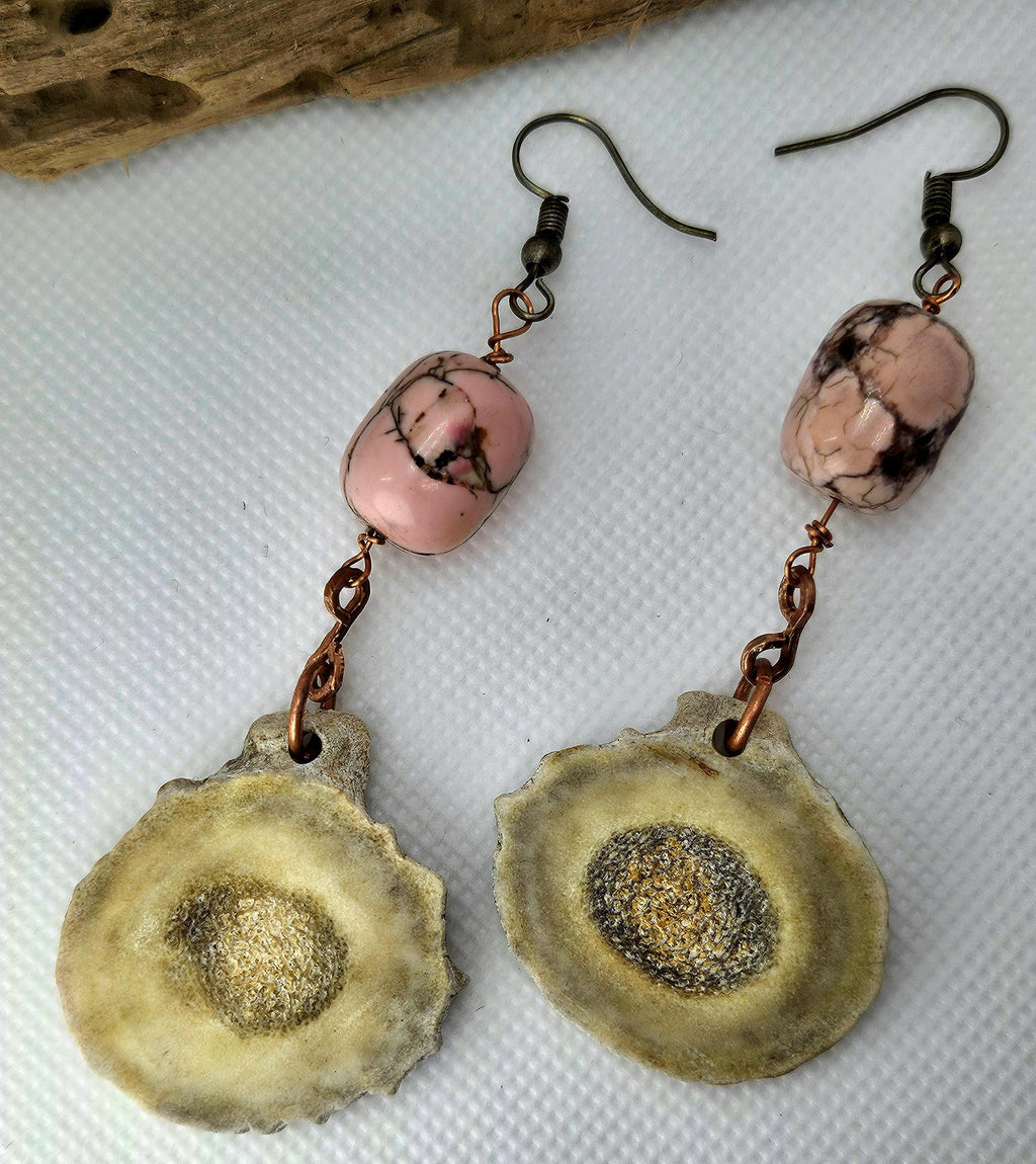 Pink Rhodonite  Ethically Sourced Deer Antler Earrings for Nature Lovers Stylish Gemstone Jewelry