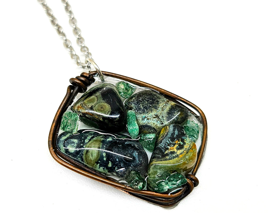 Kambaba Jasper Pendant Necklace on Stainless Steel Chain for Positive Energy  Calming Vibes  Stylish Healing Jewelry