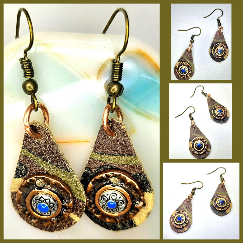 Handcrafted Camouflage Leather Earrings with Stainless Steel Hooks for Trendy Style  Lightweight Durability