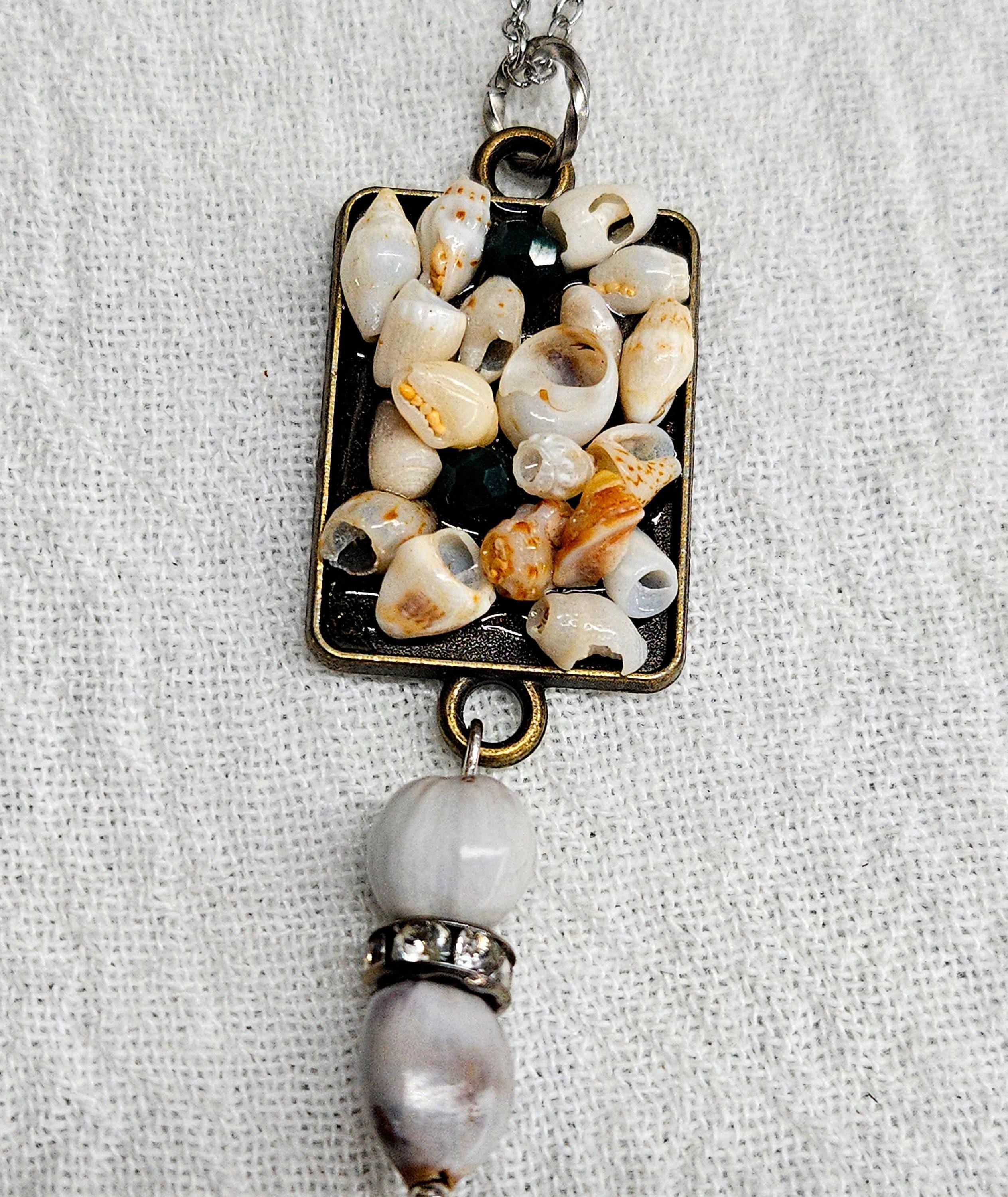 Hawaiian Jobs Tears  Sea Shell Pendant Rustic Boho Handmade Jewelry Gift for Her with Free Shipping  Unique Beachy Accessory for Weddings