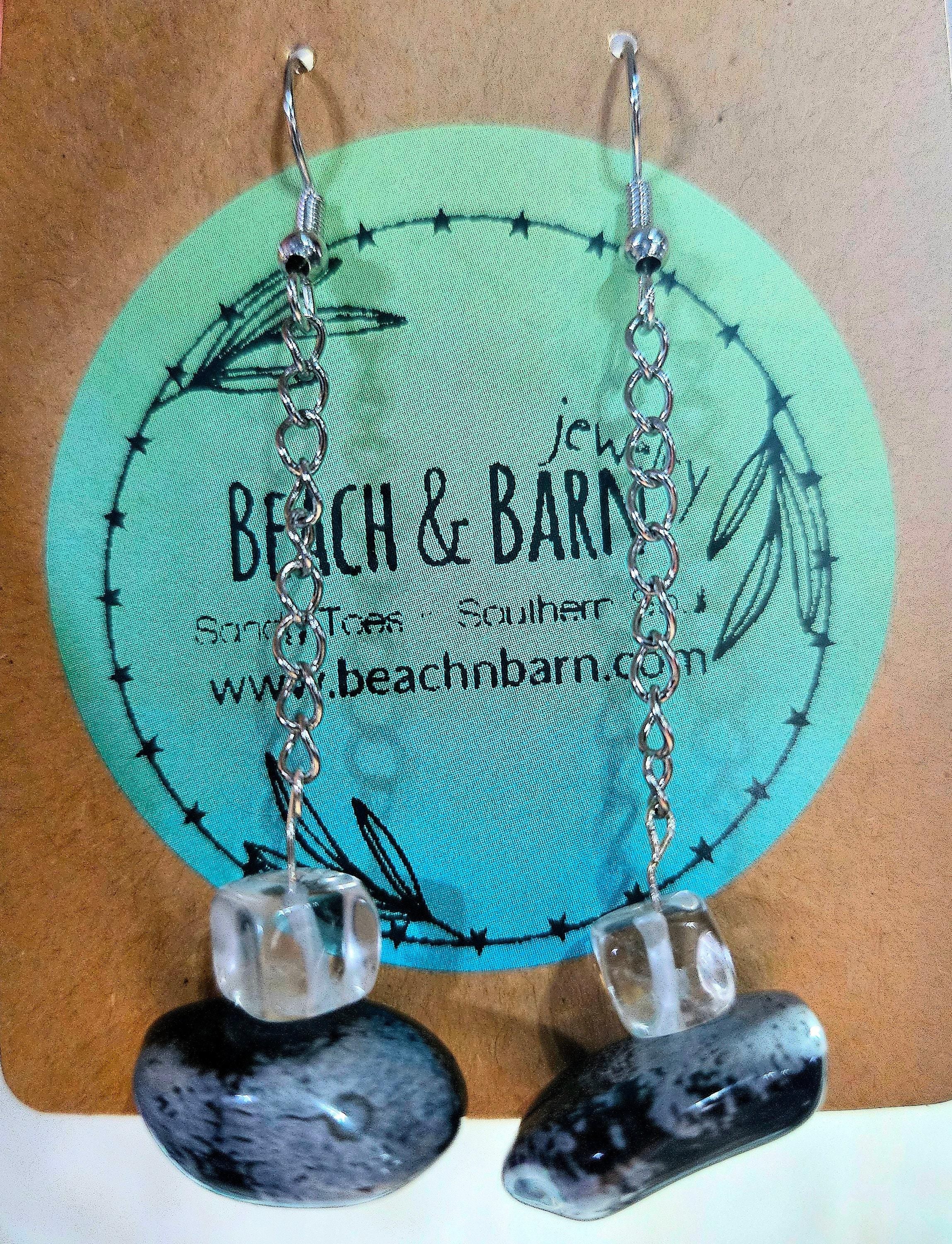 Snowflake Obsidian  Chain Drop Earrings Handmade Rustic Boho Jewelry Gift for Her Unique Statement Accessories with Free Shipping