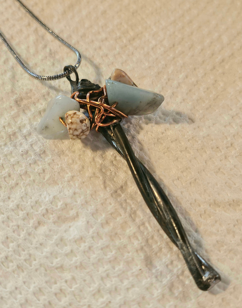 Barbed Wire  Larimar Pendant Necklace for Emotional Well-Being on Stainless Steel Chain  Tough Yet Tranquil Jewelry