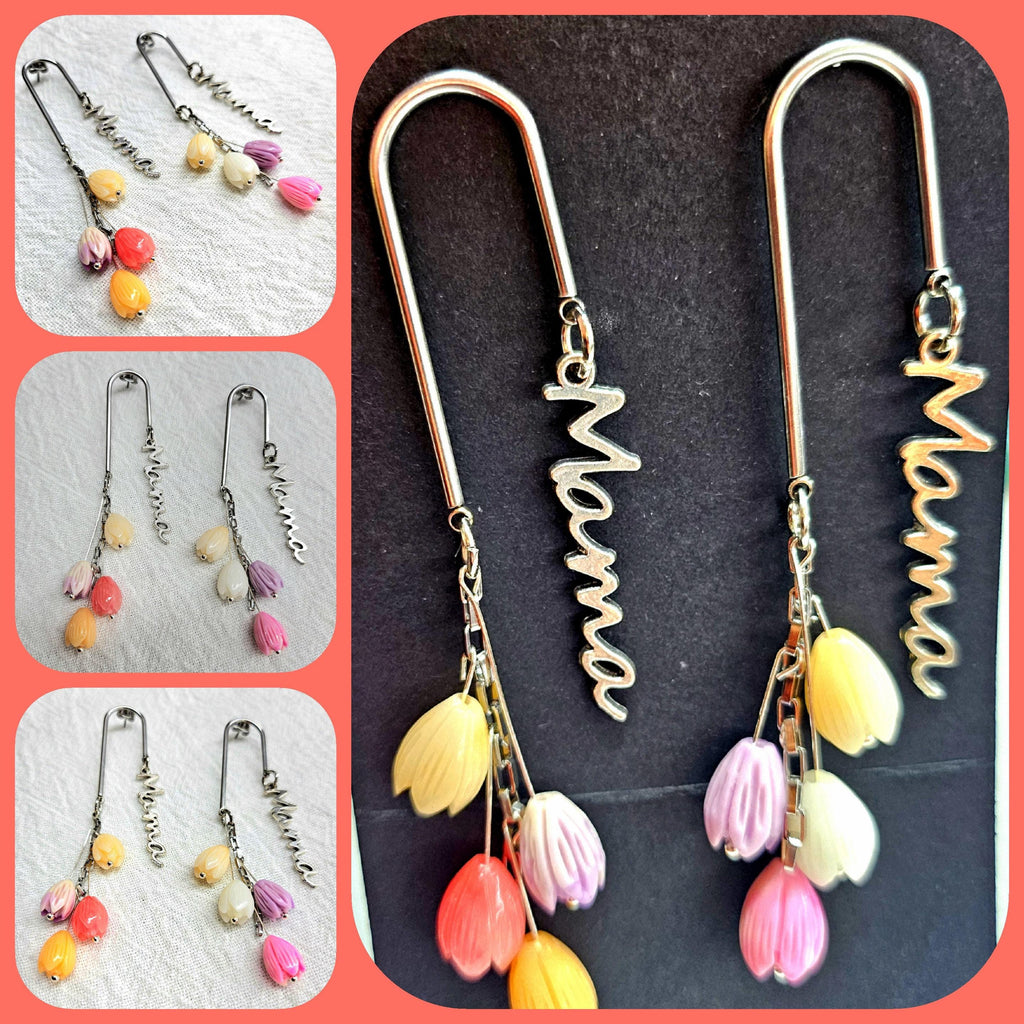 Jasmine Flower  Mama Charm Earrings  Handmade Rustic Boho Jewelry Gift for Her  Unique Beaded Accessories with Free Shipping