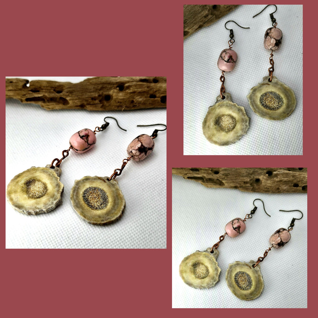 Pink Rhodonite  Ethically Sourced Deer Antler Earrings for Nature Lovers Stylish Gemstone Jewelry