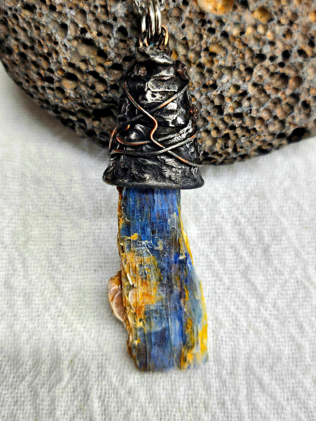 Blue Kyanite & Silver Solder Pendant Rustic Boho Handmade Jewelry Gift for Her Free Shipping | Rustic Boho Jewelry #389