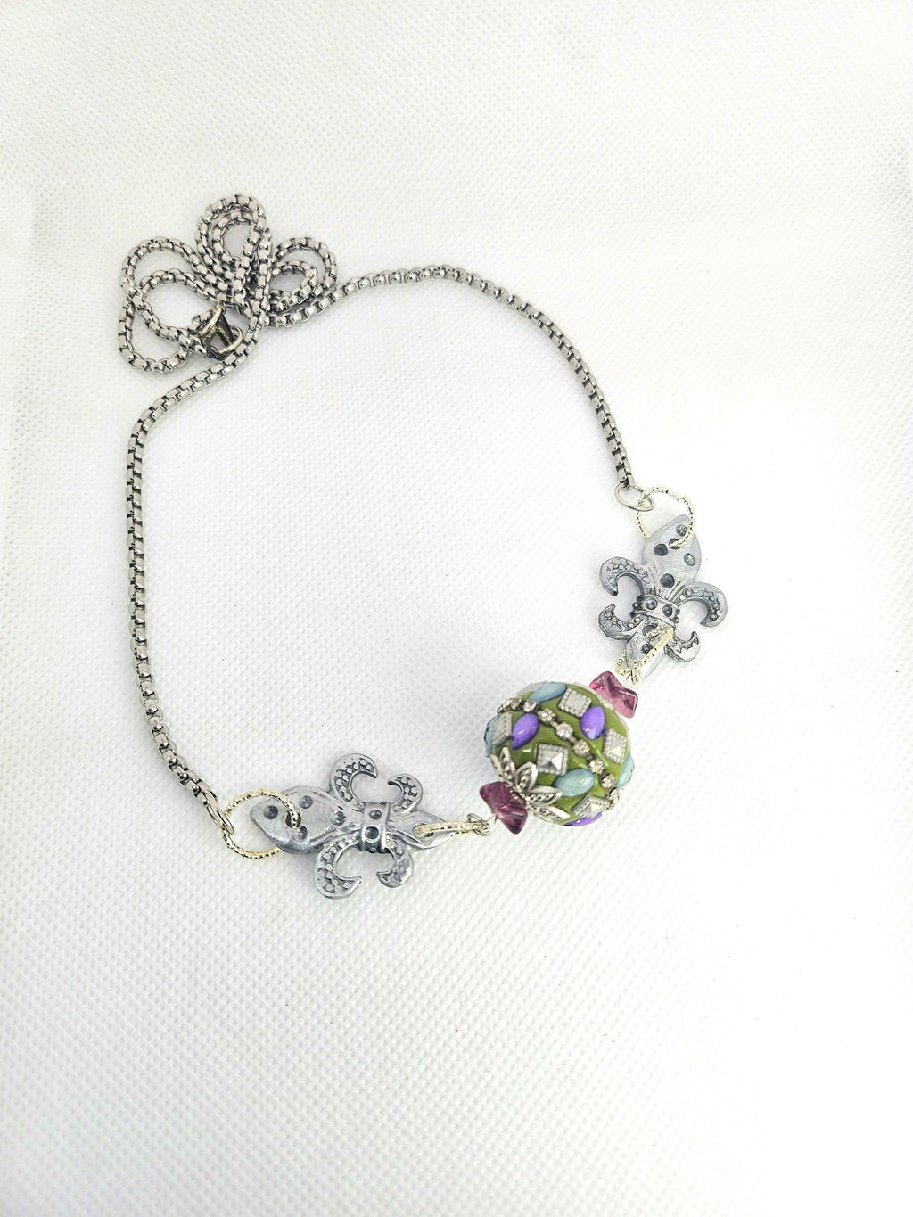 Fleur De Lis Jesse James Bead Pendant Necklace - Rustic Boho Handmade Jewelry Gift for Her - FREE Shipping Unique Accessory for Rustic