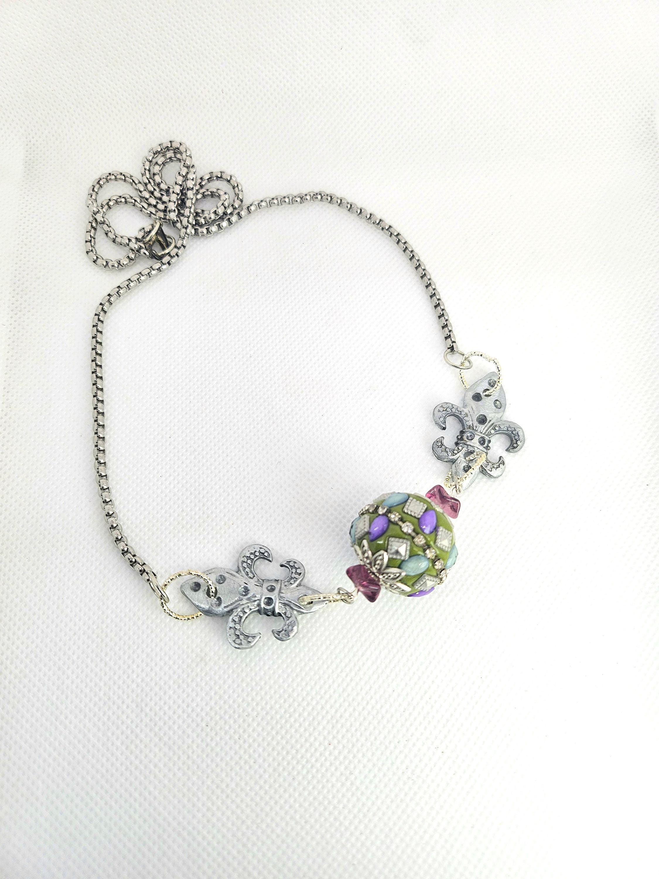 Fleur De Lis Jesse James Bead Pendant Necklace - Rustic Boho Handmade Jewelry Gift for Her - FREE Shipping Unique Accessory for Rustic