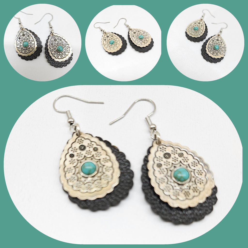 Genuine Turquoise  Leather Earrings with Stainless Steel Hooks for Good Fortune and Everyday Style