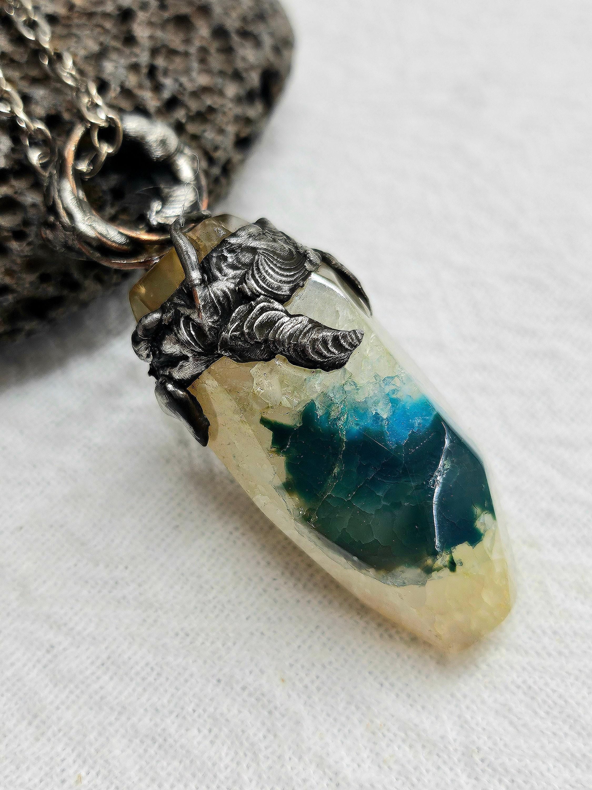 Natural Agate & Silver Solder Pendant Rustic Boho Handmade Jewelry Gift for Her Free Shipping | Rustic Boho Jewelry #401