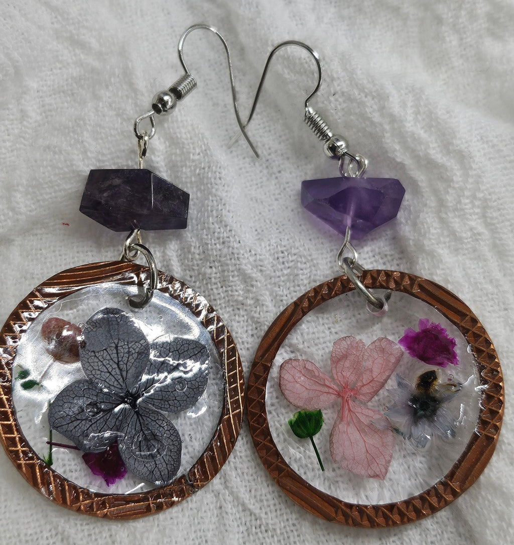 Dried Flower  Amethyst Earrings with Comfortable Stainless Steel Hooks for Unique Style and Whimsy