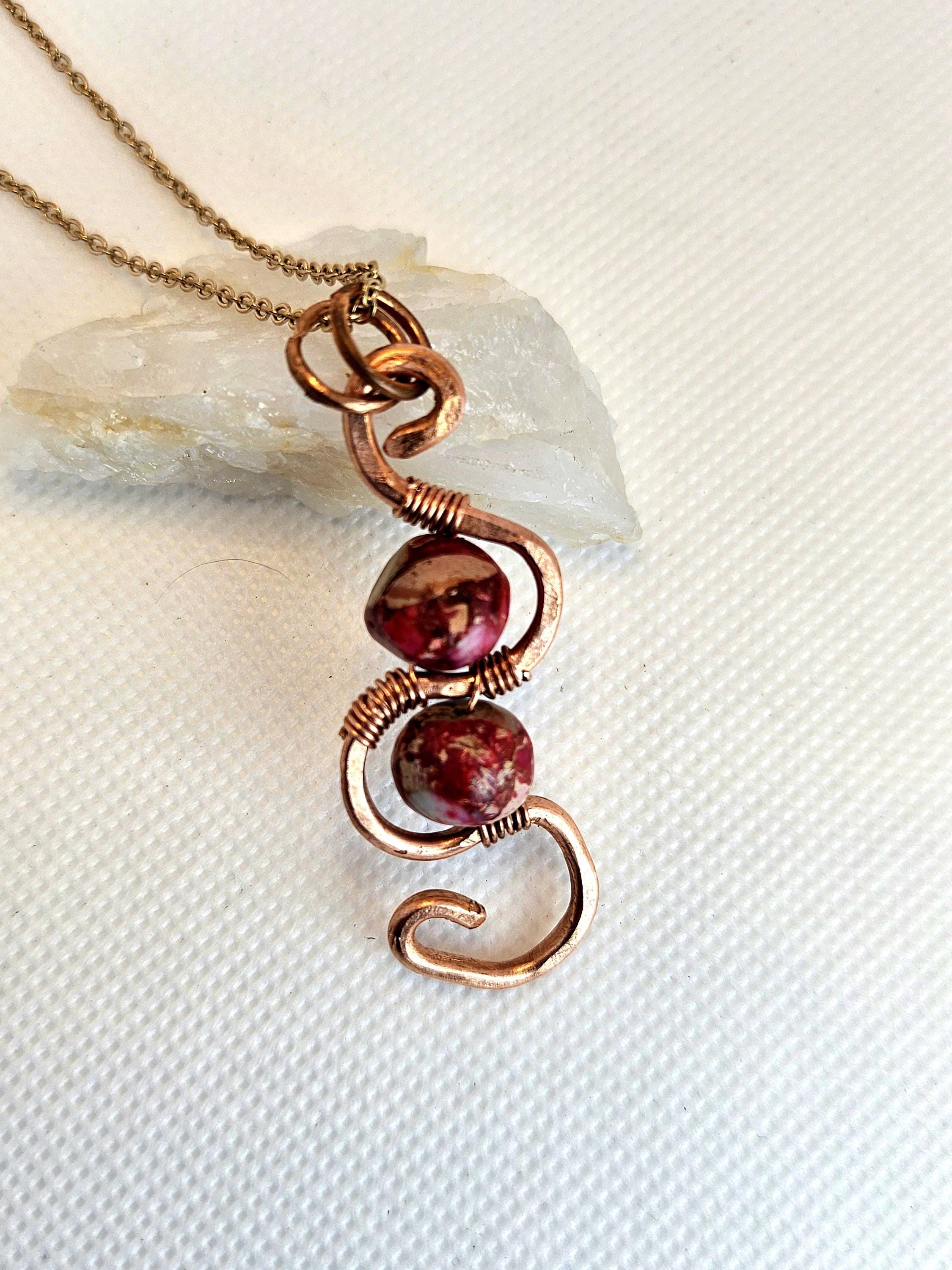 Hand Textured Copper  Stone Pendant - Rustic Boho Handmade Jewelry Gift for Her - Unique Artisan Necklace with FREE SHIPPING