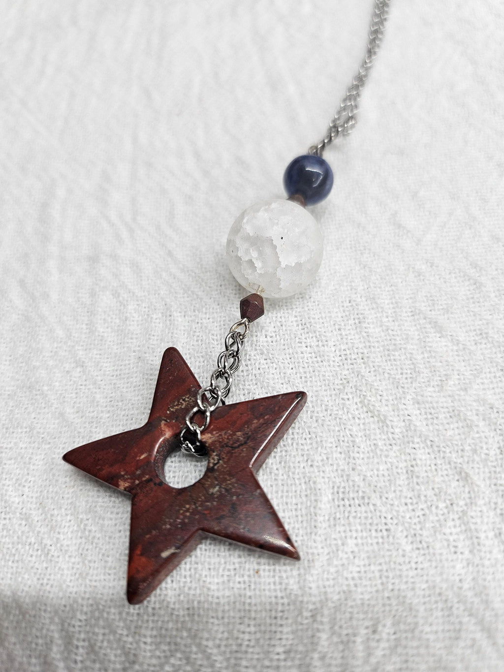 Sodalite  Tiger Iron Pendant Necklace - Rustic Boho Handmade Jewelry Gift for Her - Unique Statement Piece with FREE SHIPPING - Artisan