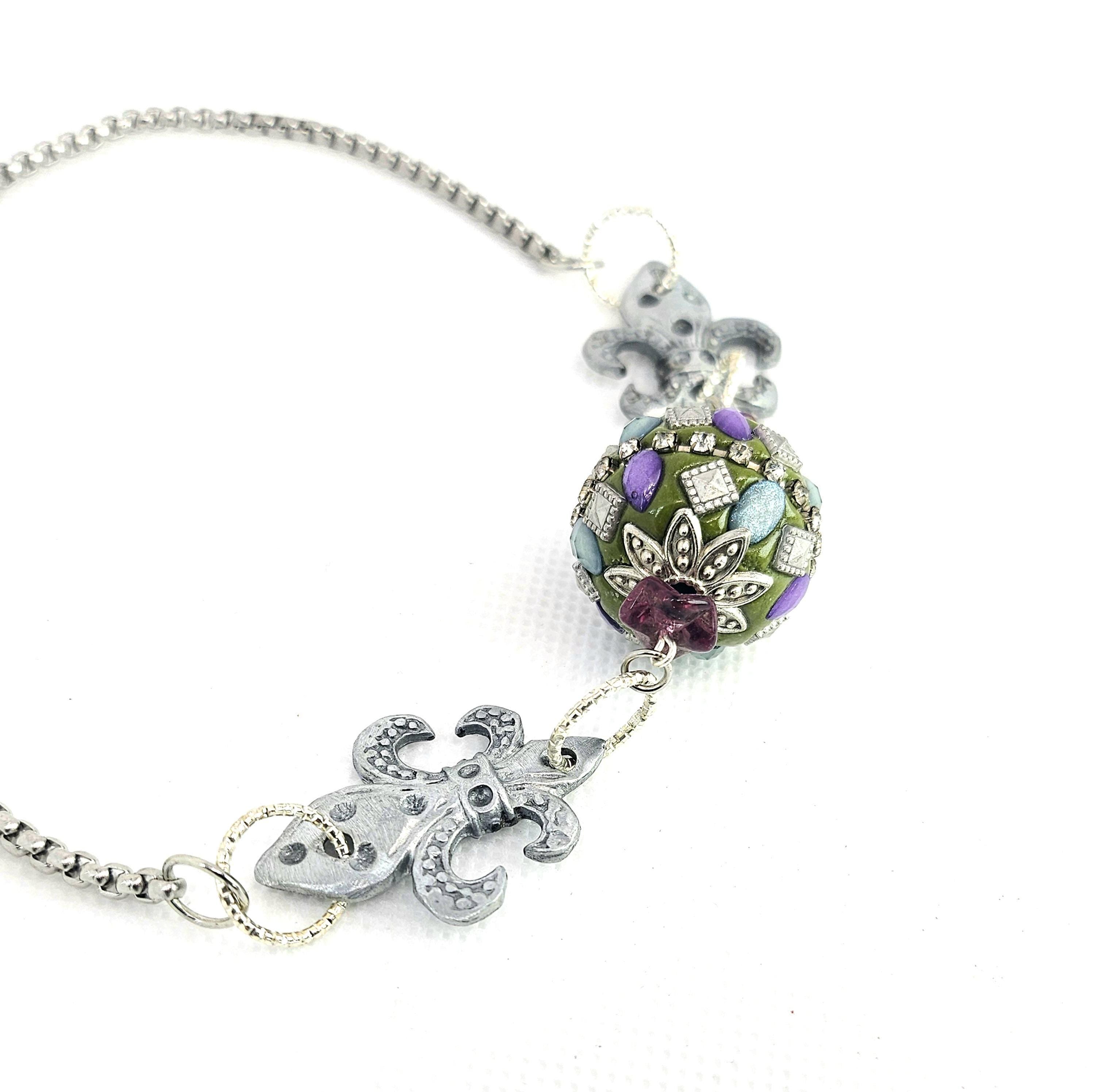 Fleur De Lis Jesse James Bead Pendant Necklace - Rustic Boho Handmade Jewelry Gift for Her - FREE Shipping Unique Accessory for Rustic