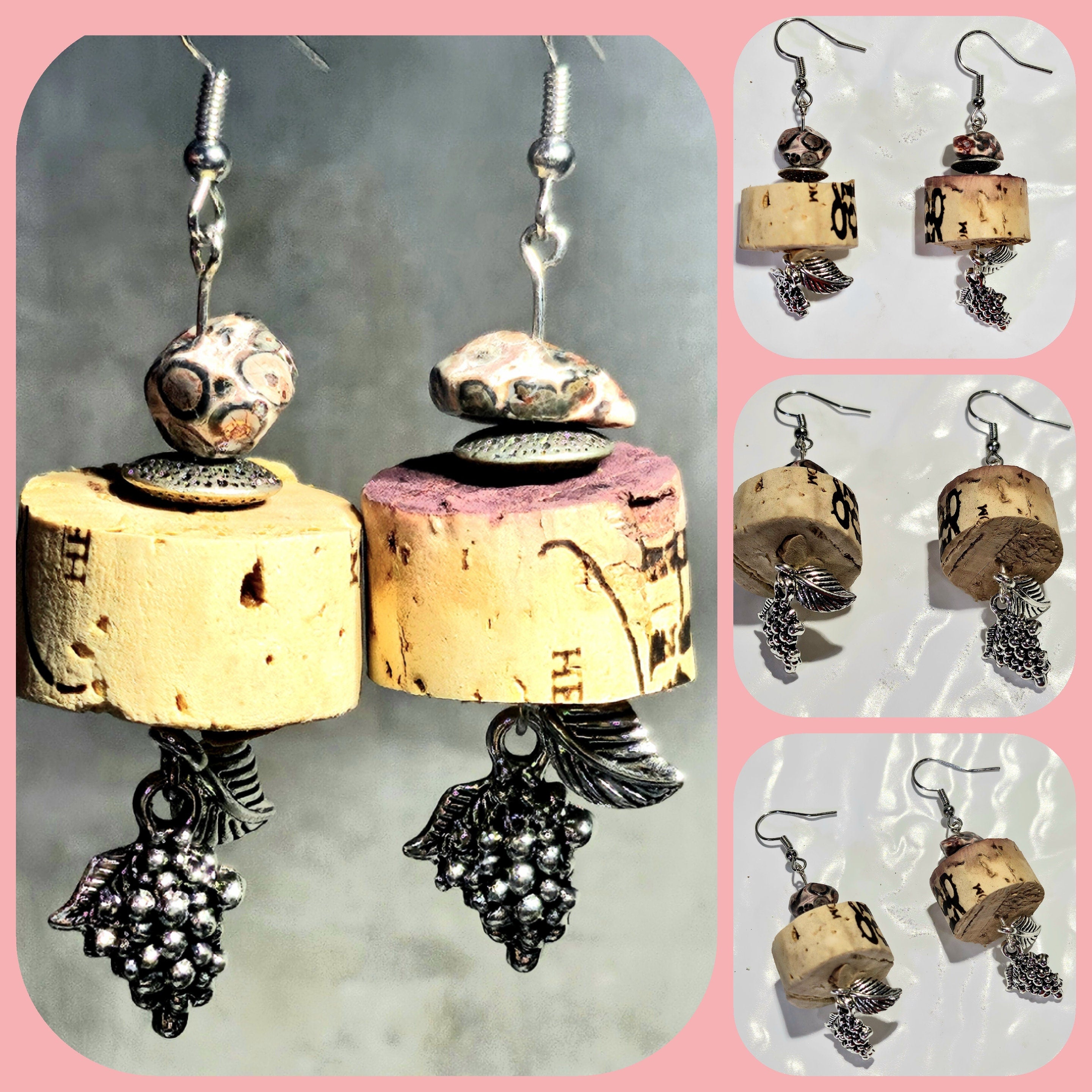Leopard Skin Jasper  Cork Earrings with Stainless Steel Hooks - Lightweight Unique Nature-Inspired Jewelry for Stylish Adventures