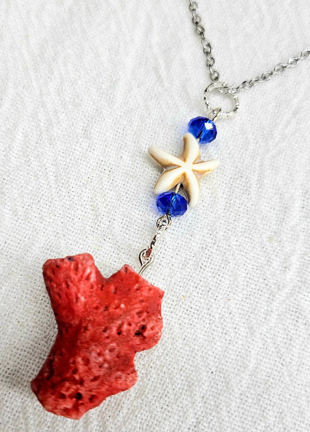 Red Coral  Magnesite Star Pendant - Rustic Boho Handmade Jewelry Gift for Her - Unique Statement Piece with Free Shipping