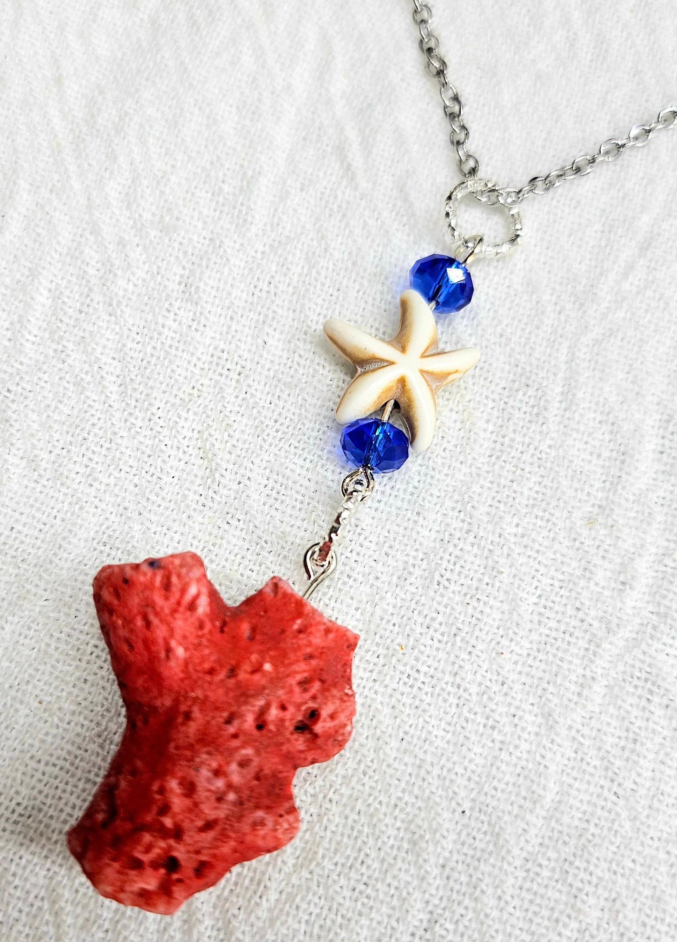 Red Coral  Magnesite Star Pendant - Rustic Boho Handmade Jewelry Gift for Her - Unique Statement Piece with Free Shipping