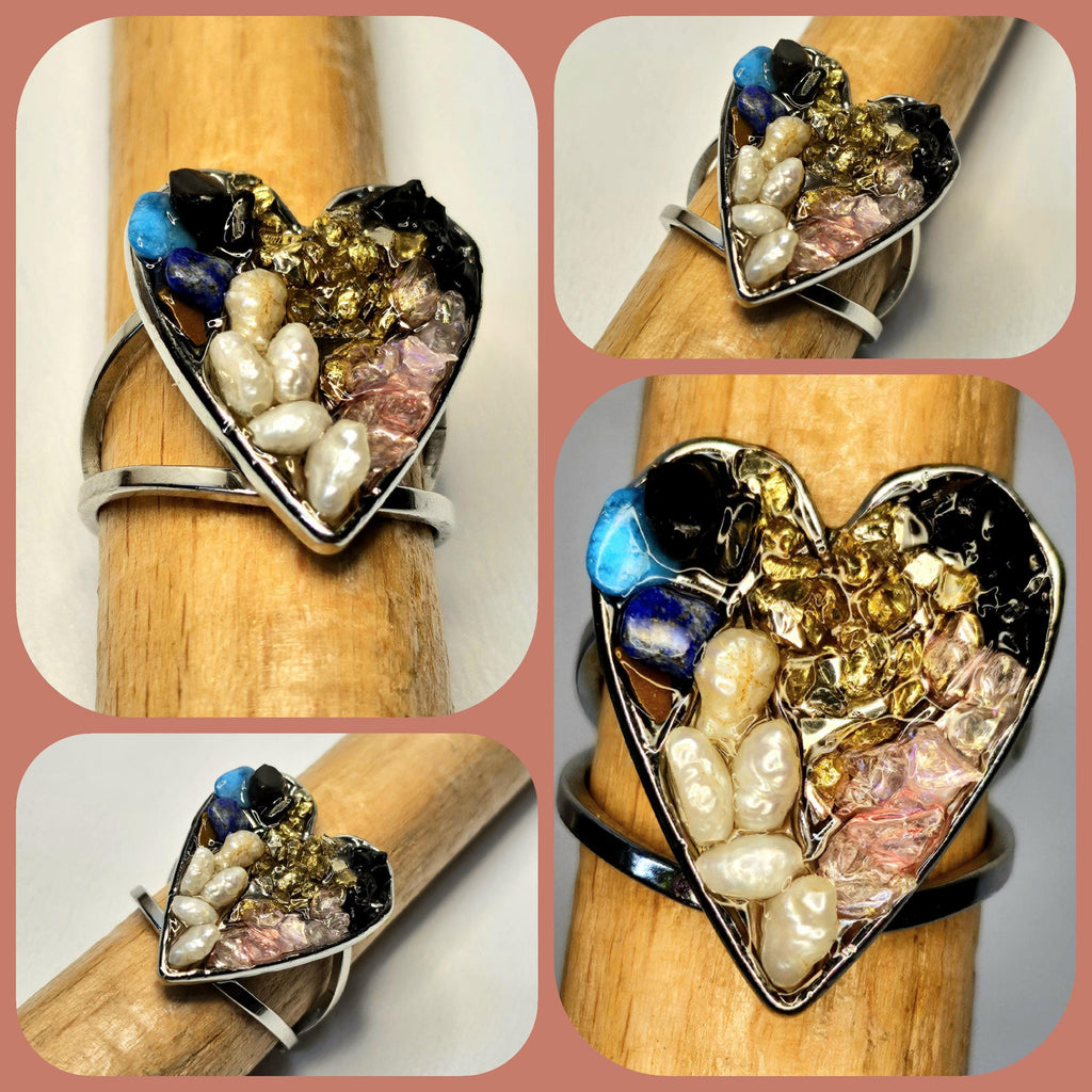 Fresh Water Pearl  Stone Ring  Rustic Boho Handmade Jewelry Gift for Her  FREE SHIPPING 388