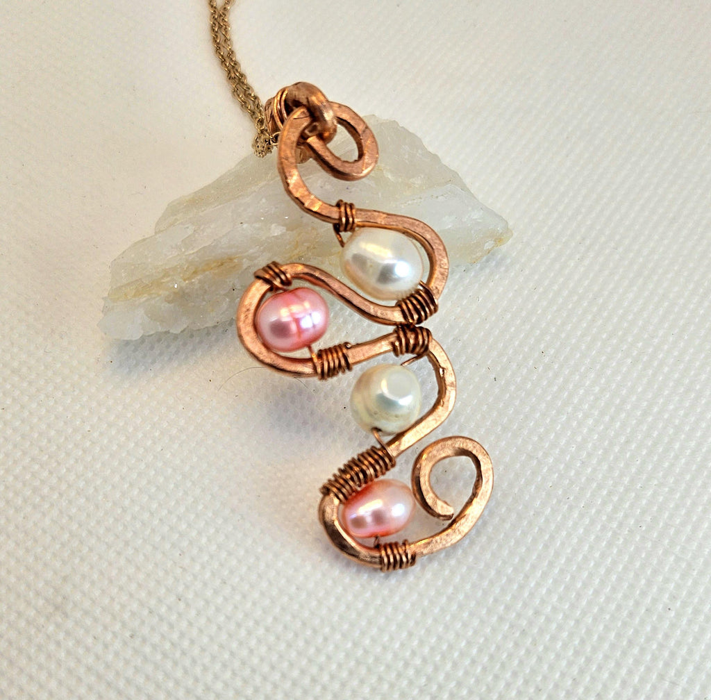 Natural Freshwater Pearl & Copper Pendant Rustic Boho Handmade Jewelry Gift for Her Free Shipping | Rustic Boho Jewelry #398