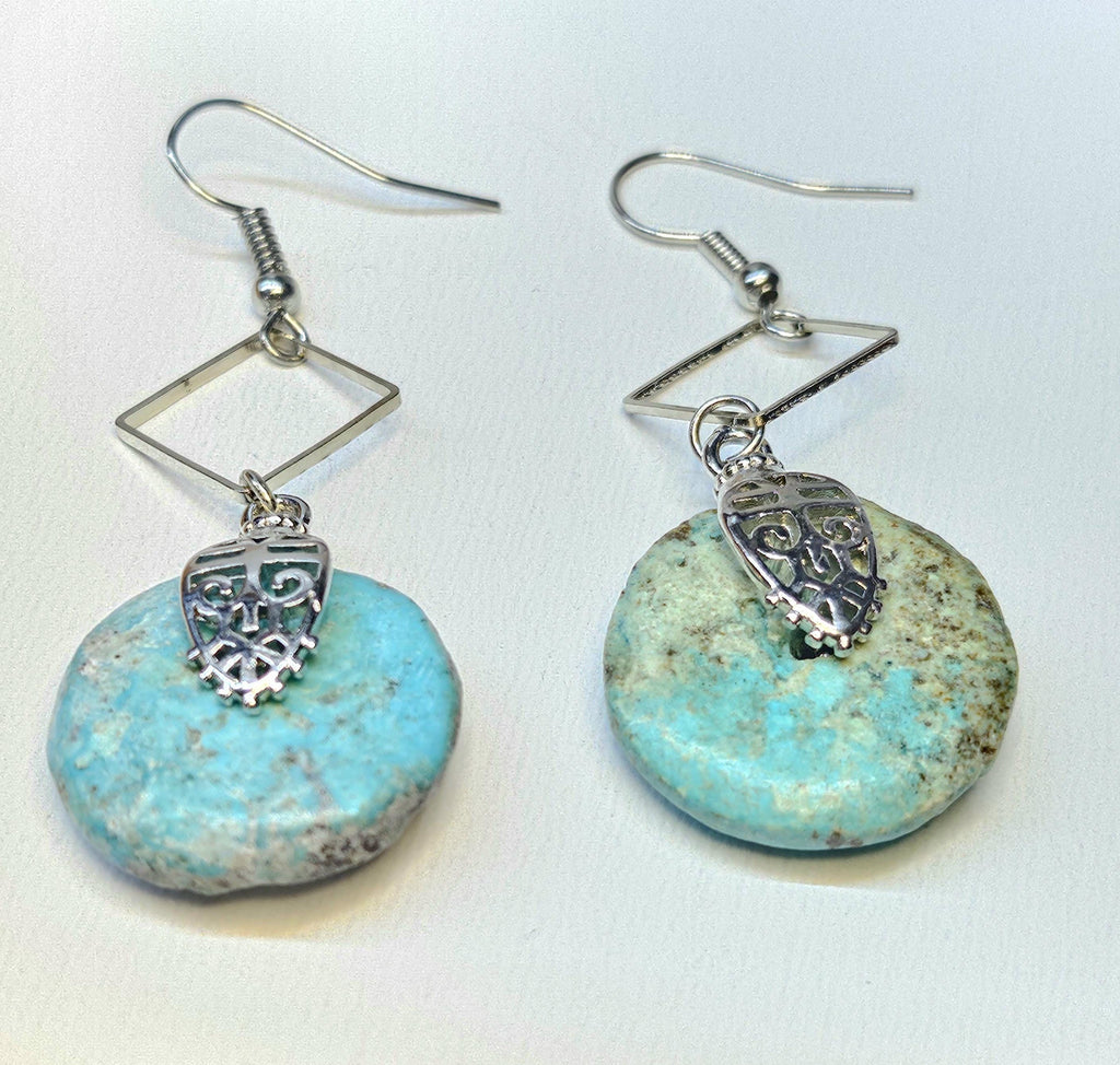 Turquoise Drop Earrings Rustic Boho Handmade Jewelry Gift for Her with FREE SHIPPING  Unique Artisan Earrings for Everyday Style 381