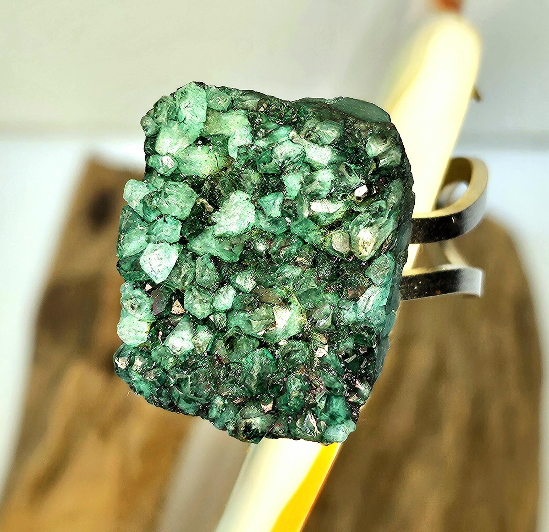 Handmade Green Rough Agate Ring  Rustic Boho Jewelry Gift for Her  Unique Semi-Precious Stone Accessory with FREE Shipping