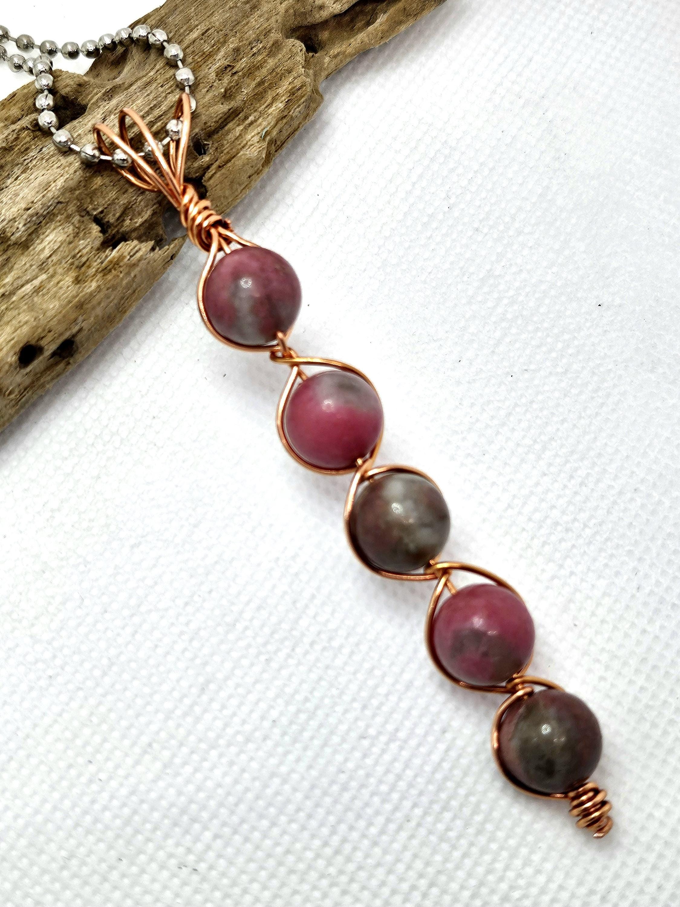 Handmade Pink Agate  Copper Pendant Necklace - Rustic Boho Jewelry Gift for Her - Free Shipping