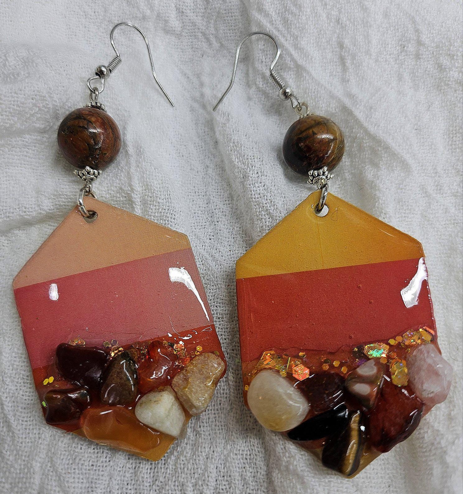 Washi Tape  Multi Stone Pendant Earrings with Stainless Steel Hooks - Rustic Boho Chic Jewelry for Unique Style