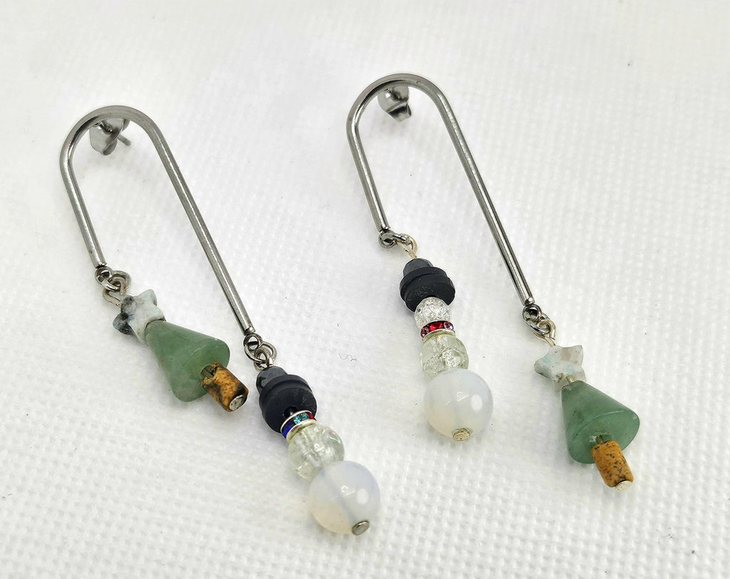 Green Aventurine & Mother of Pearl Christmas Earrings Rustic Boho Handmade Jewelry Gift for Her Free Shipping | Rustic Boho Jewelry #370