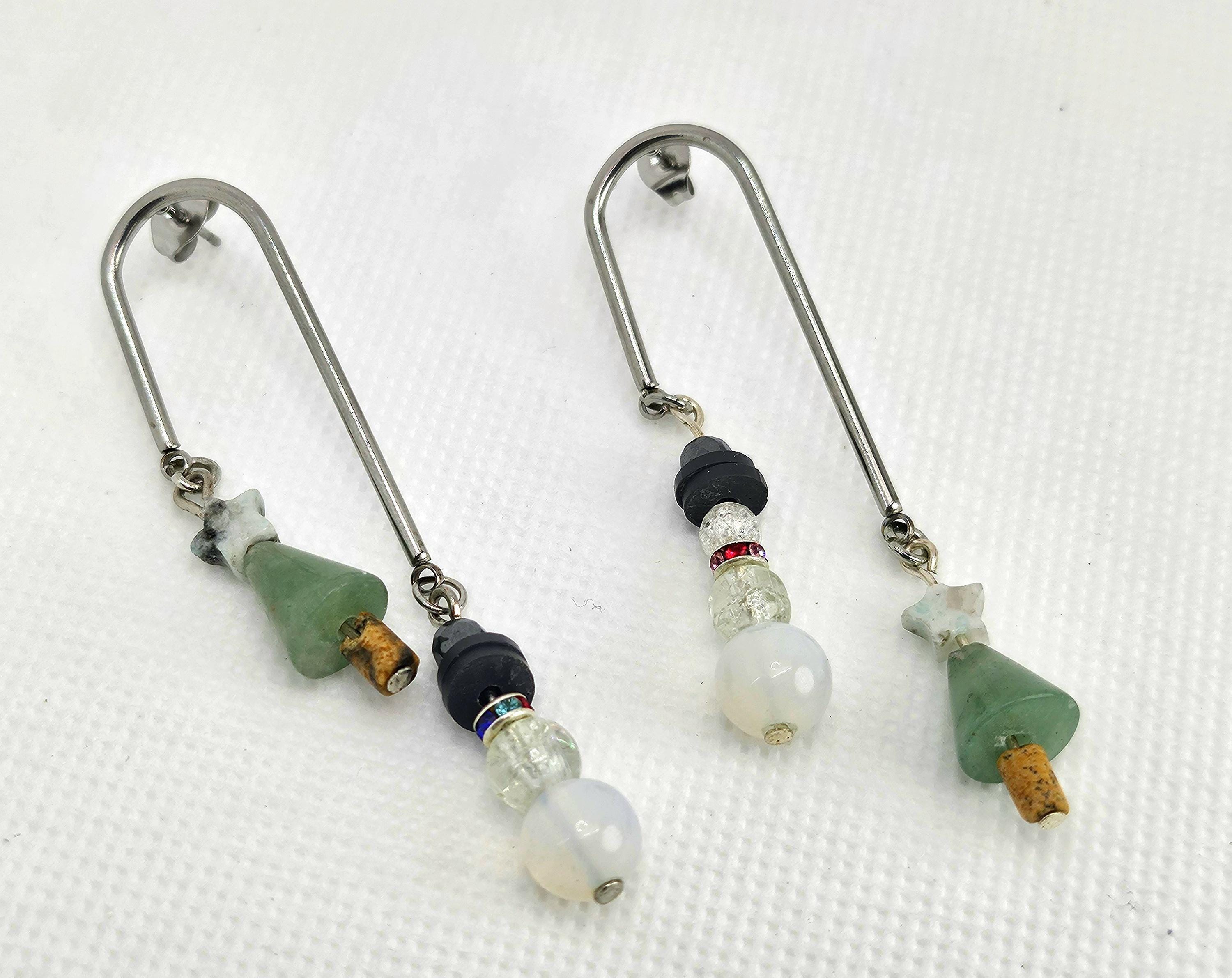 Green Aventurine & Mother of Pearl Christmas Earrings Rustic Boho Handmade Jewelry Gift for Her Free Shipping | Rustic Boho Jewelry #370