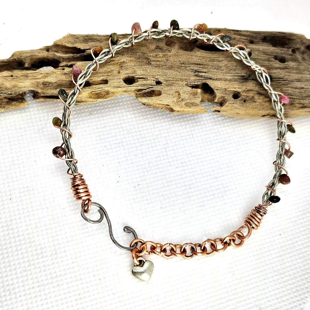 Handmade Tourmaline  Copper Stone Bangle Bracelet - Unique Rustic Boho Jewelry Gift for Her - FREE SHIPPING Rainbow Accessory