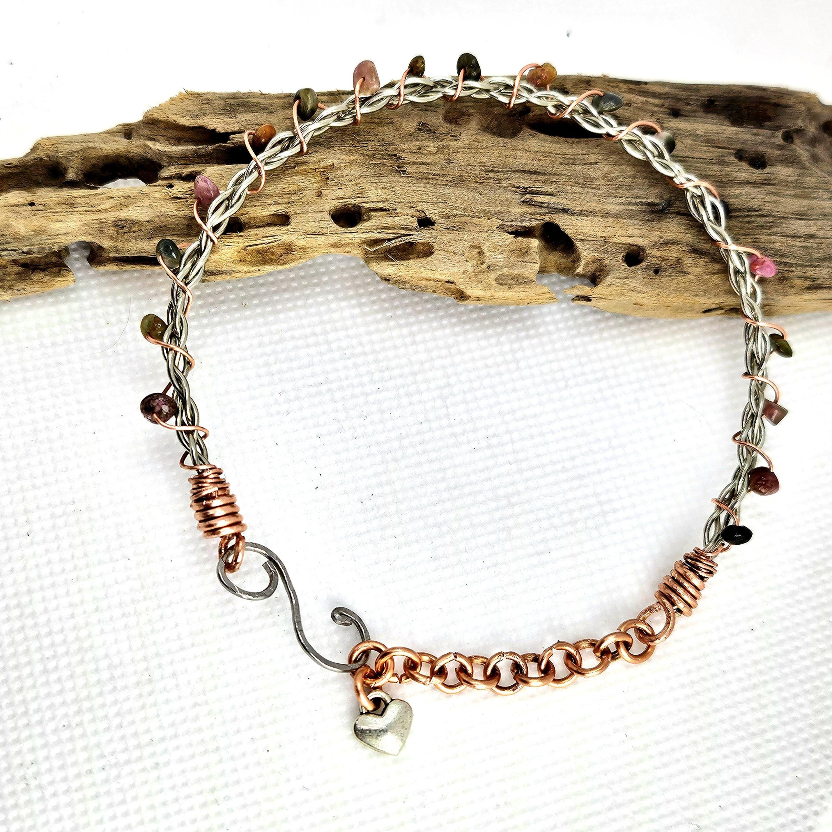 Handmade Tourmaline  Copper Stone Bangle Bracelet - Unique Rustic Boho Jewelry Gift for Her - FREE SHIPPING Rainbow Accessory