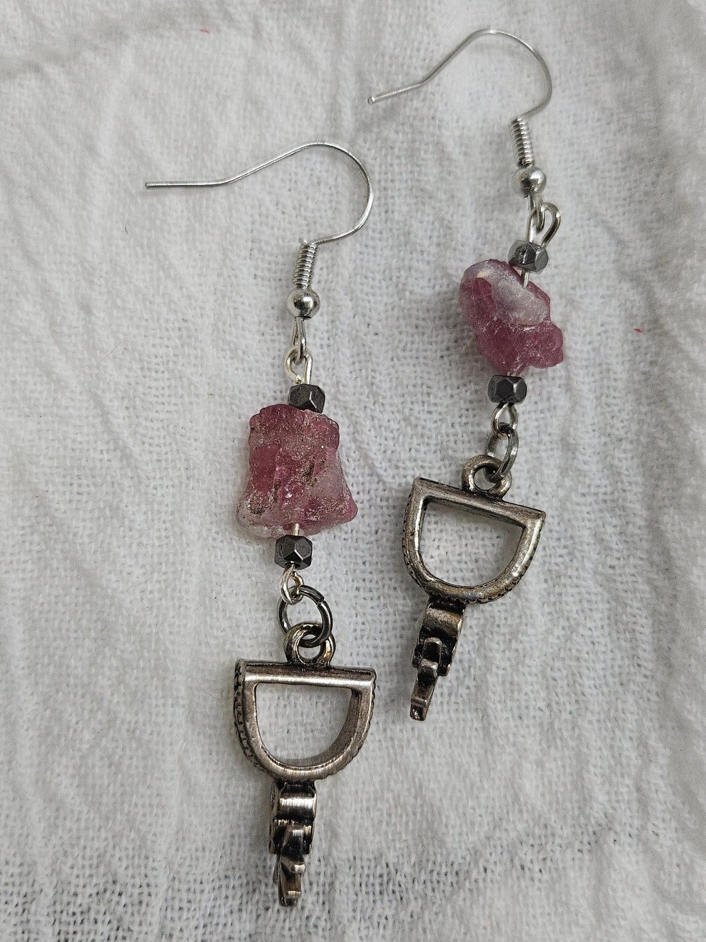 Pink Tourmaline Nugget  Spur Charm Drop Earrings for Effortless Style and Playful Elegance